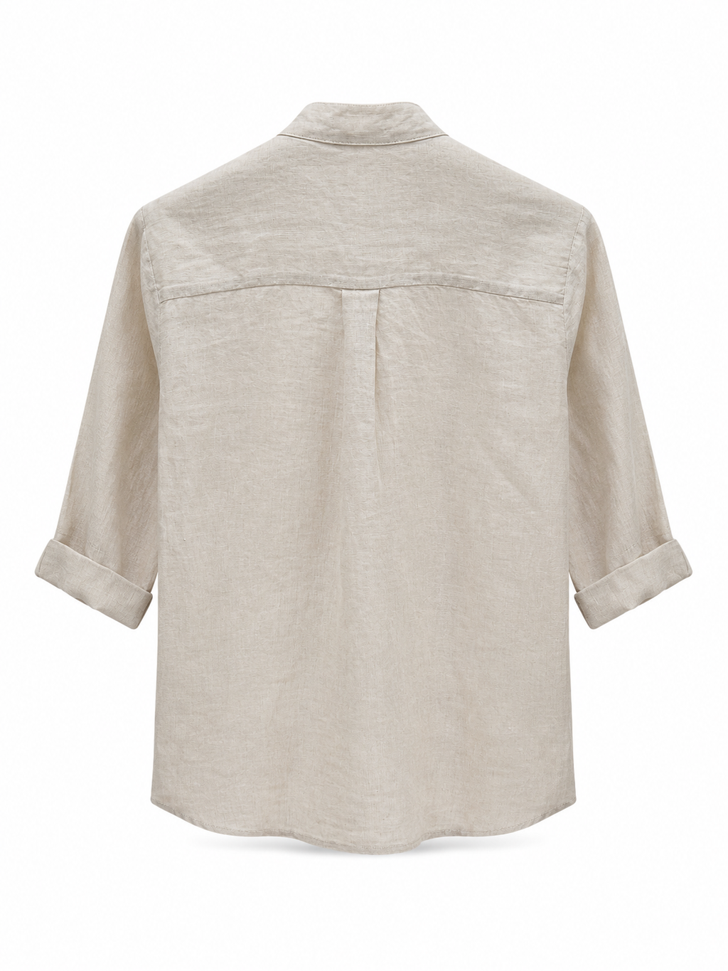 Mandarin Collar Linen Shirt - Beige