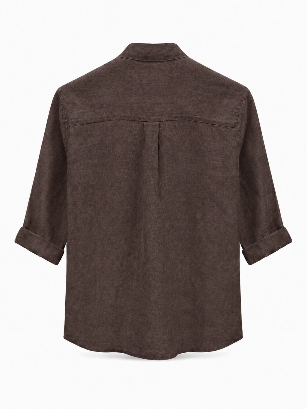Mandarin Collar Linen Shirt - Brown