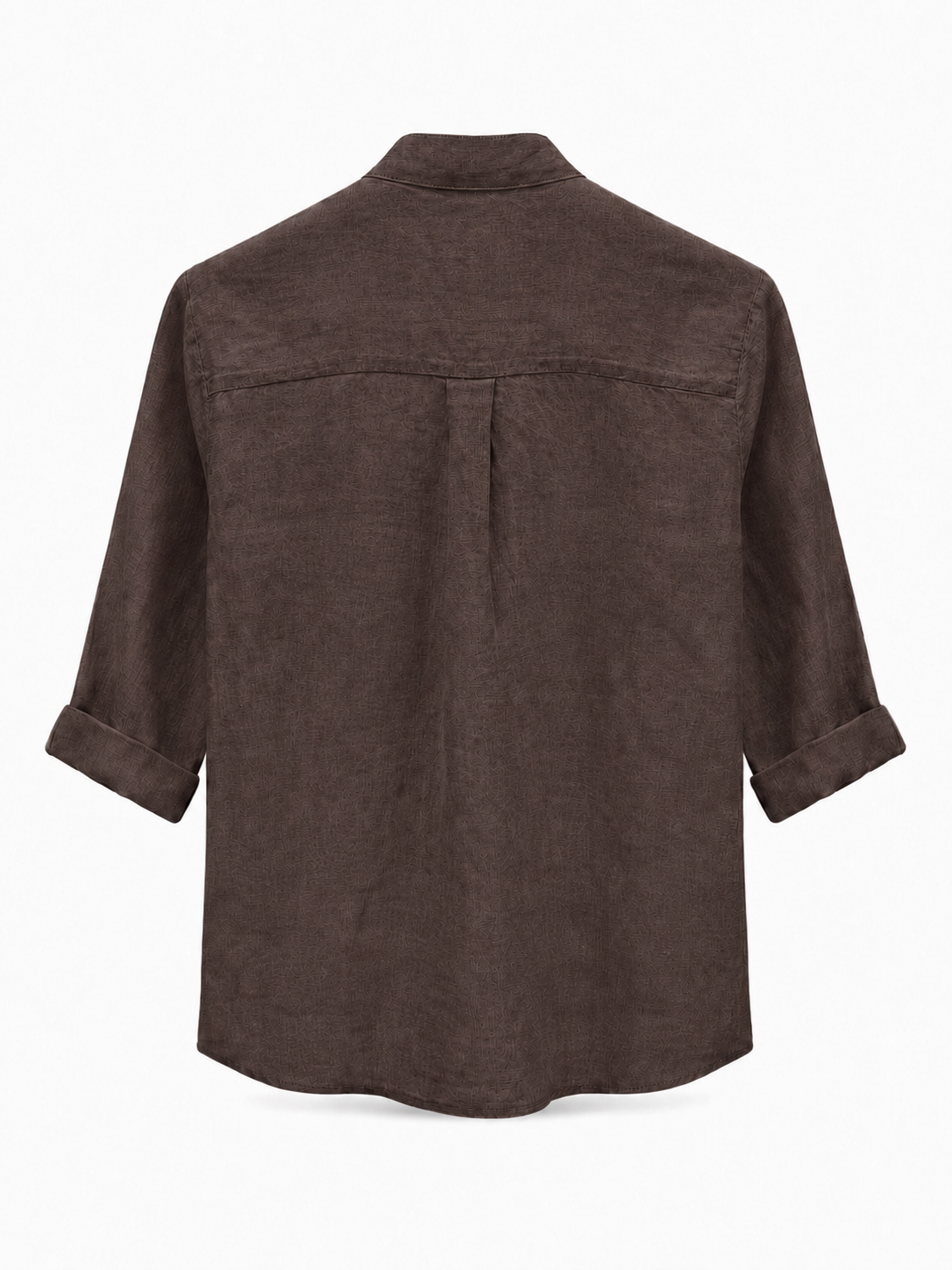 Mandarin Collar Linen Shirt - Brown