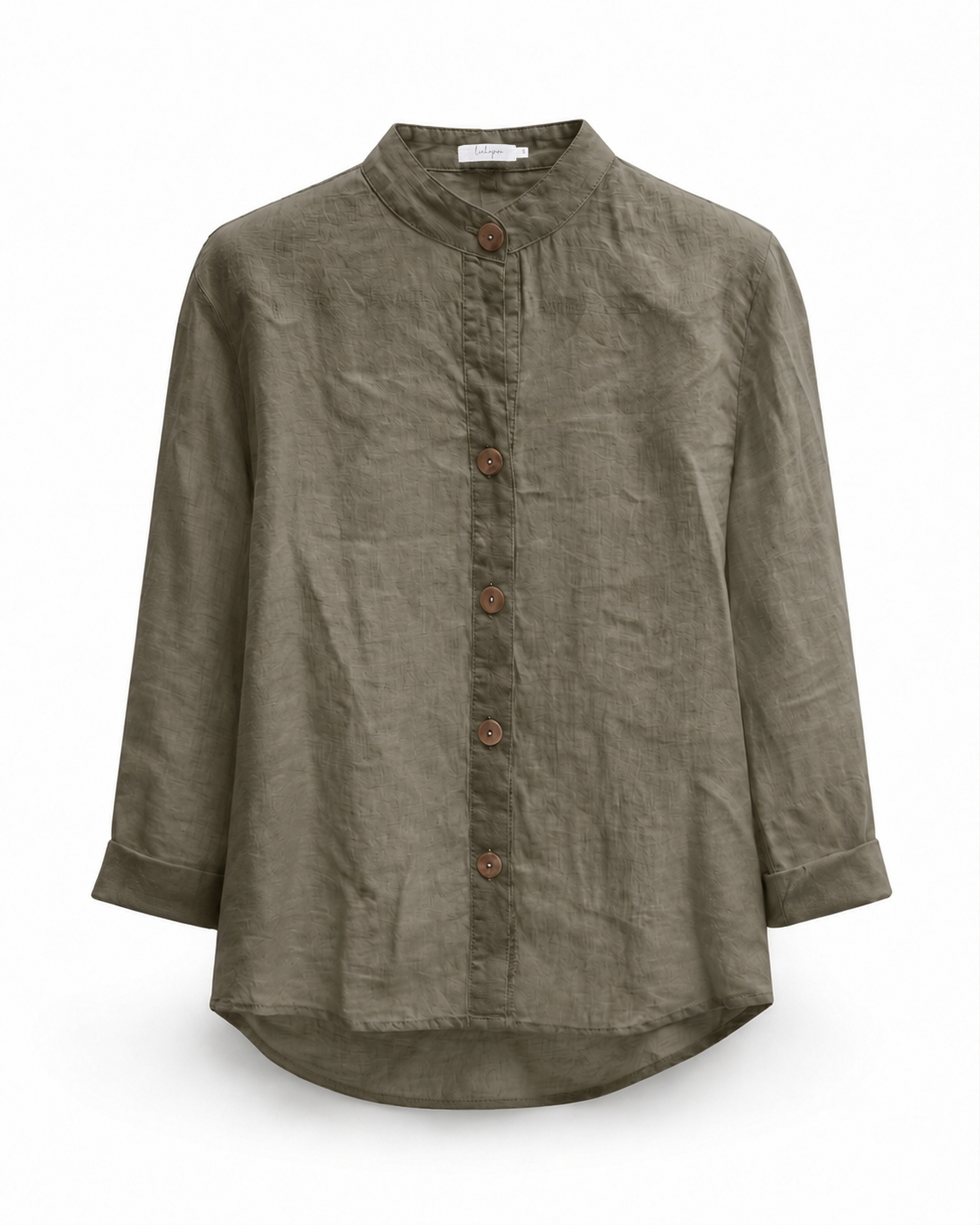 Mandarin Collar Linen Shirt - Khaki