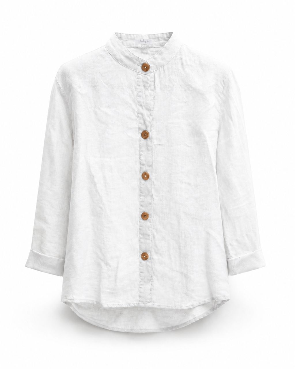 Mandarin Collar Linen Shirt - White