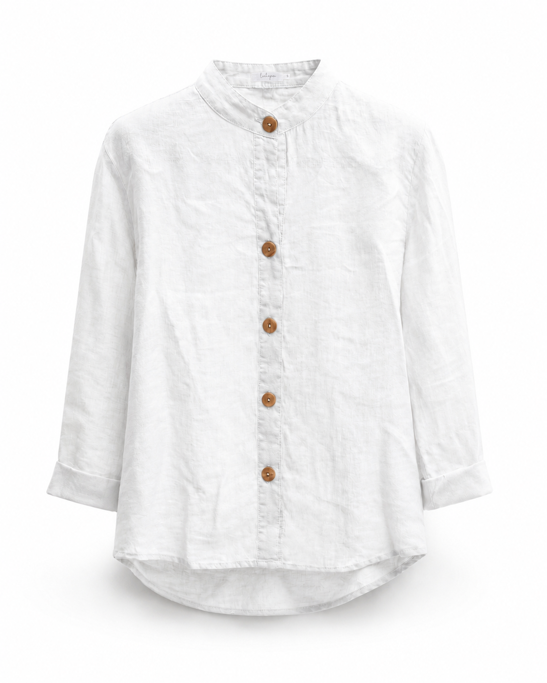 Mandarin Collar Linen Shirt - White