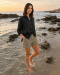 Mandarin Collar Linen Shirt - Black