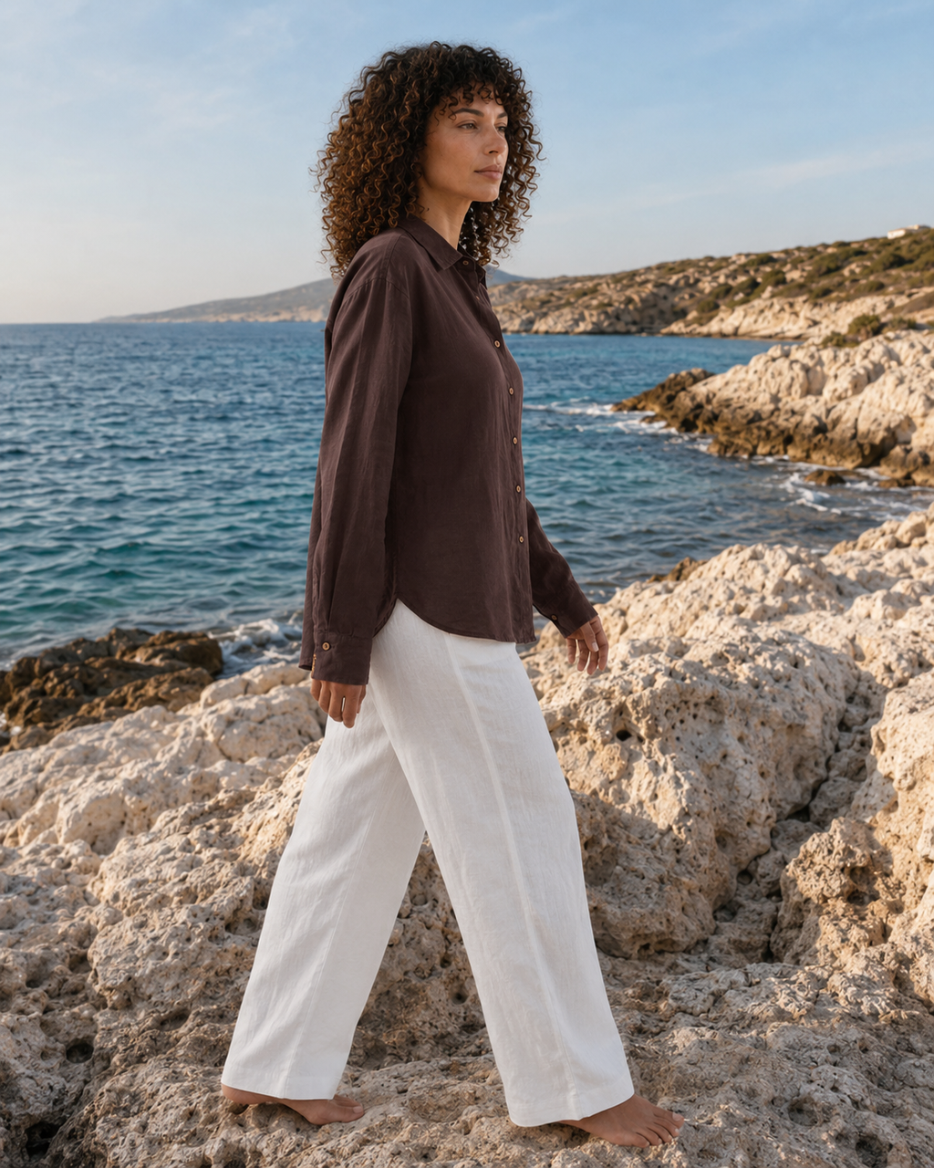 Oversized Linen Shirt - Brown