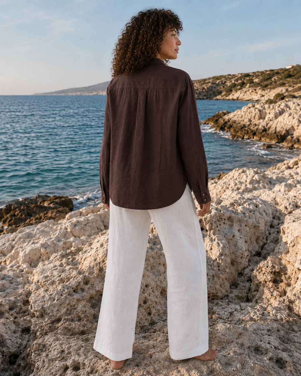 Oversized Linen Shirt - Brown