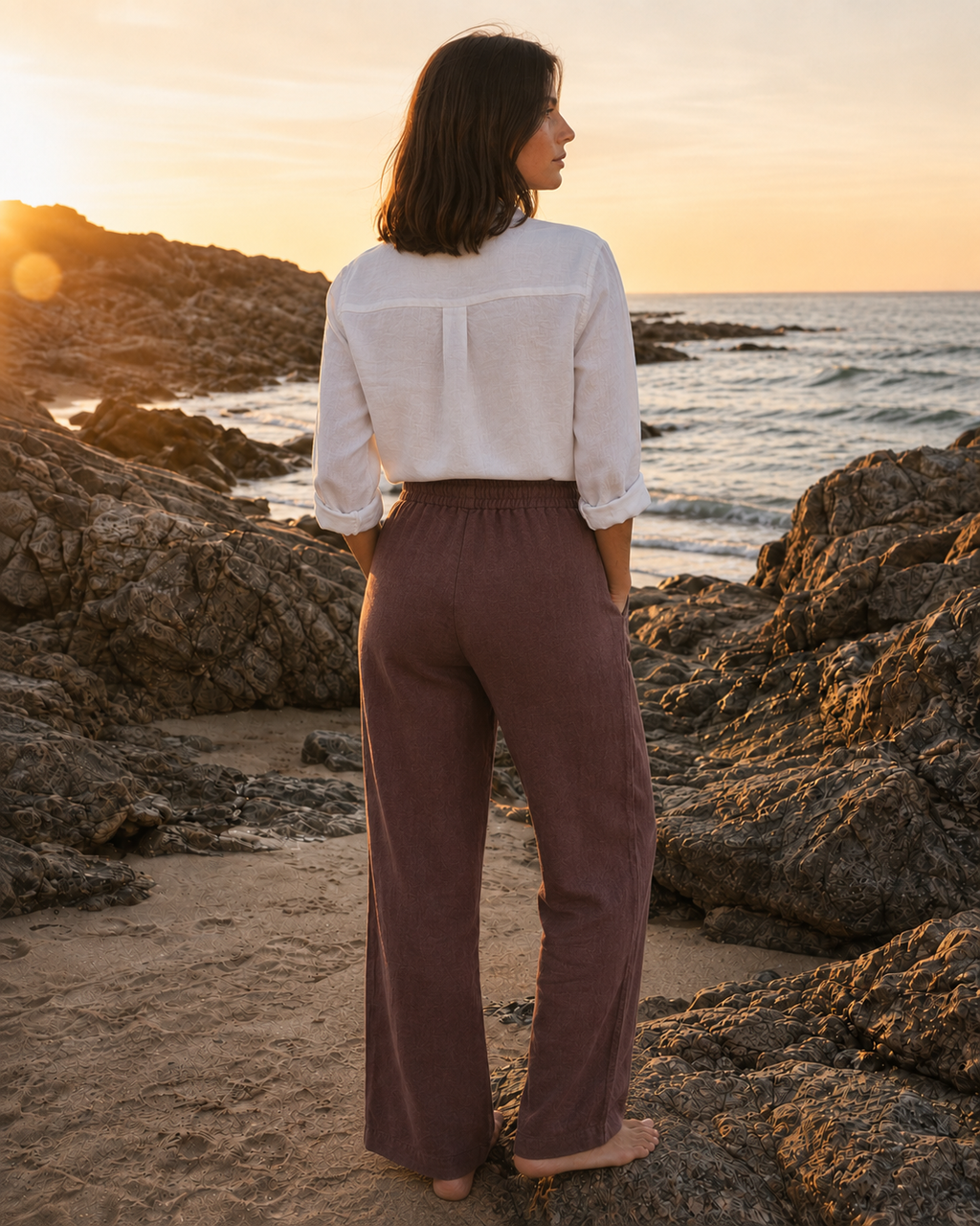 Mandarin Collar Linen Shirt - White