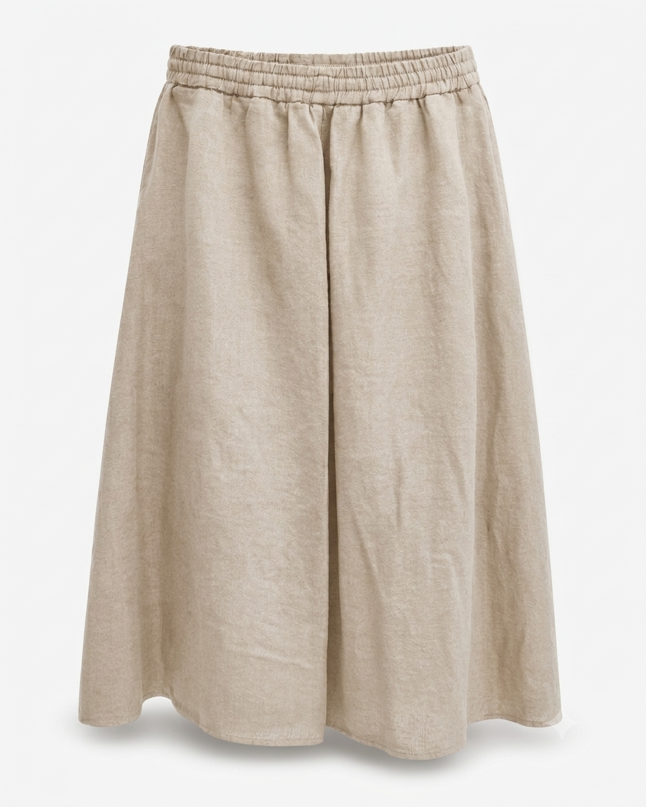 Linen Midi Skirt - Beige