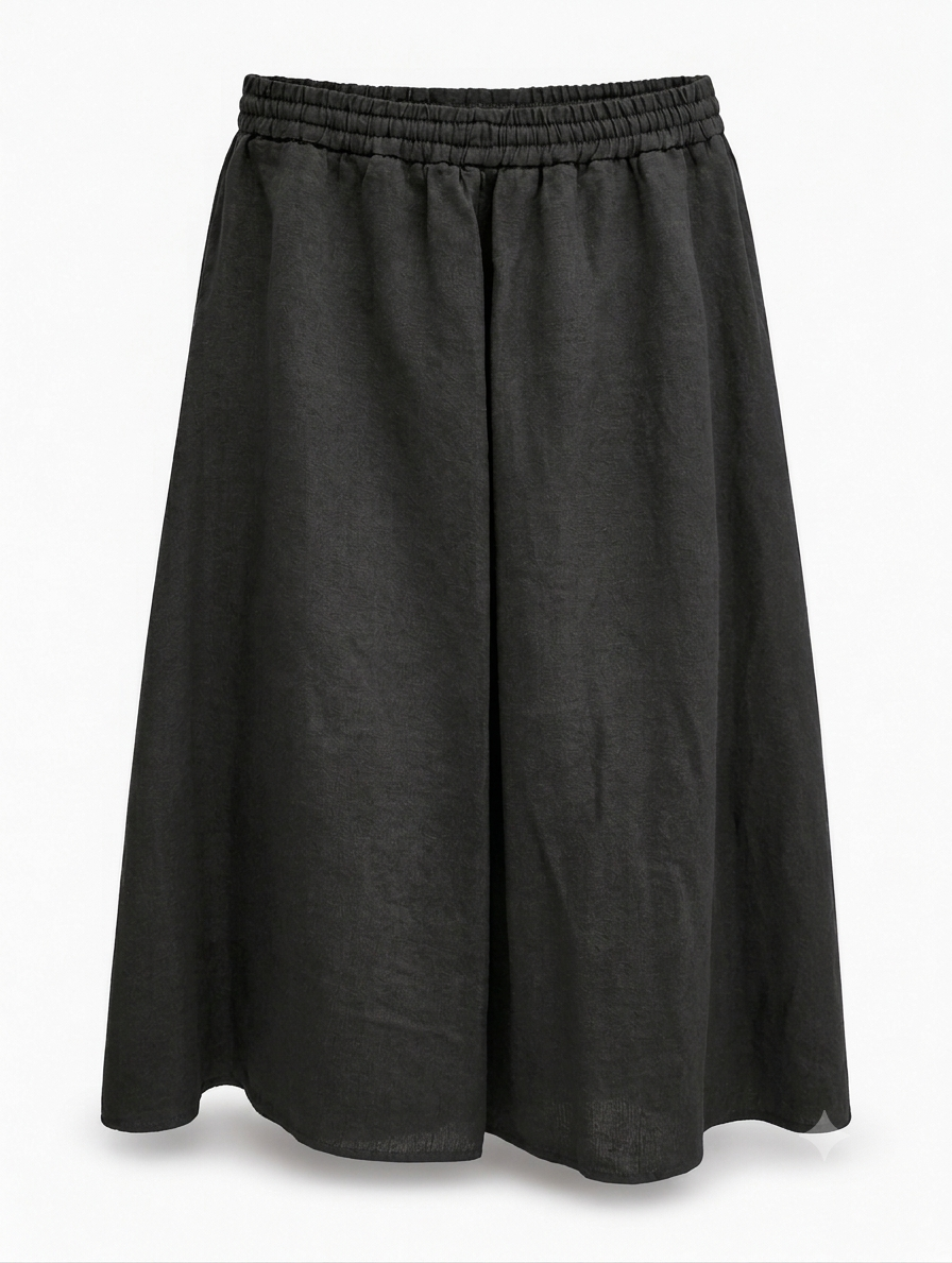 Linen Midi Skirt - Black