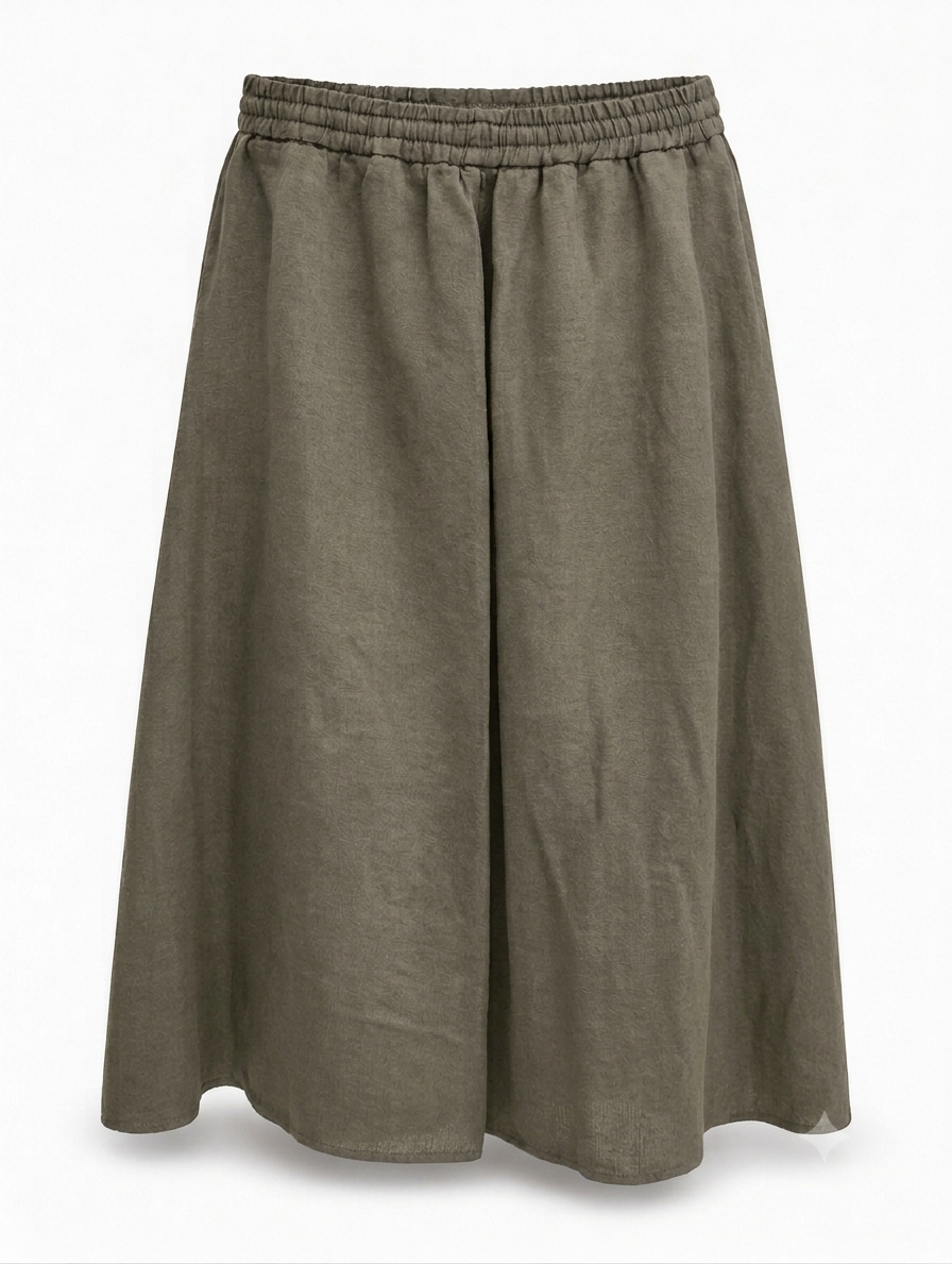 Linen Midi Skirt - Khaki