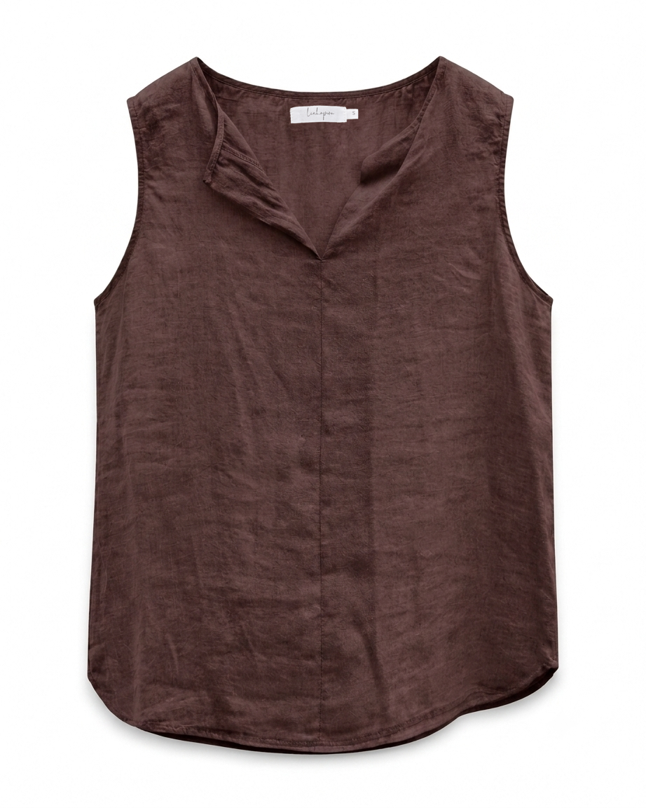 Sleeveless Linen Blouse - Brown