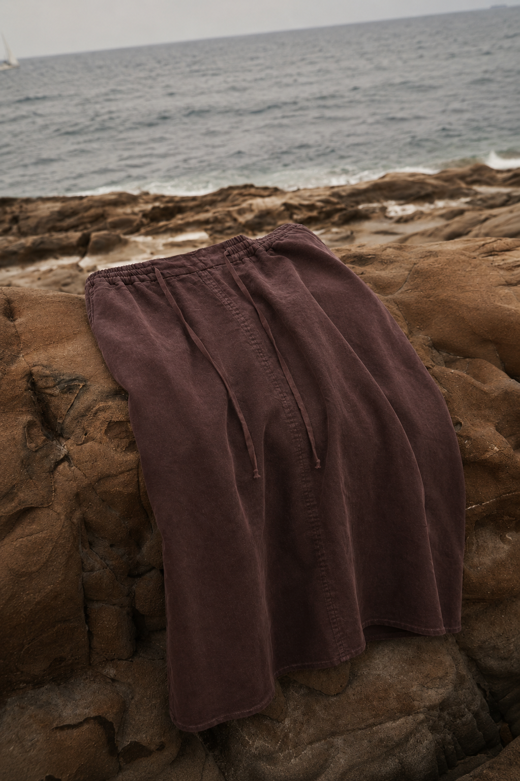 Linen Midi Skirt - Brown