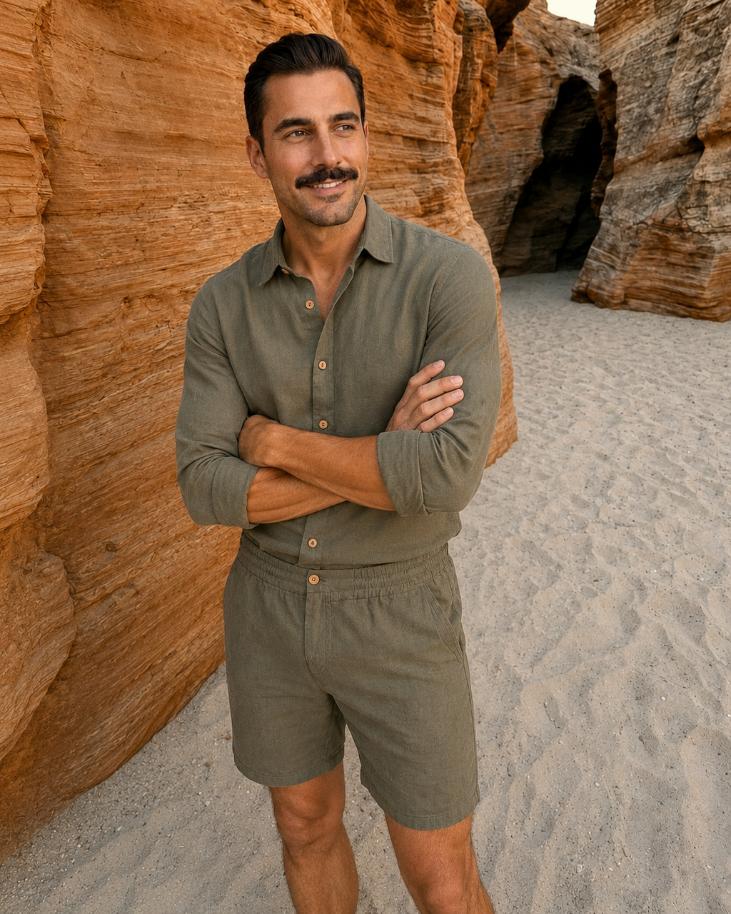 Linen Shorts — Khaki