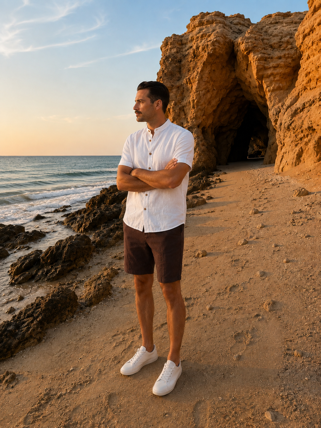 Linen Shorts — Brown