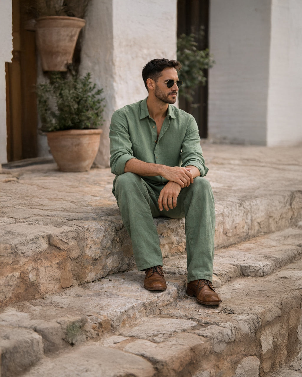 Camisa de lino — Verde menta