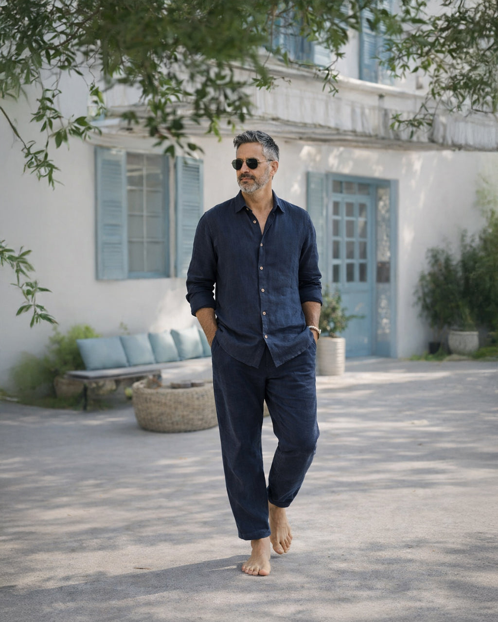 Linen Trousers — Navy