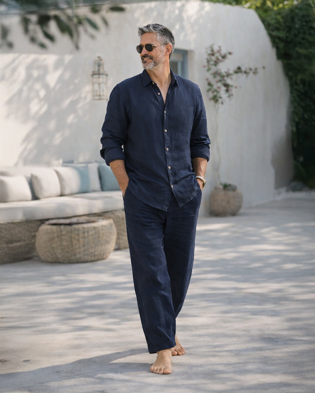 Linen Trousers — Navy