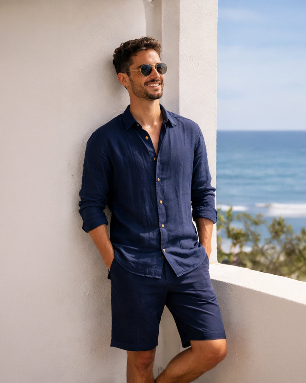 Linen Shorts — Navy
