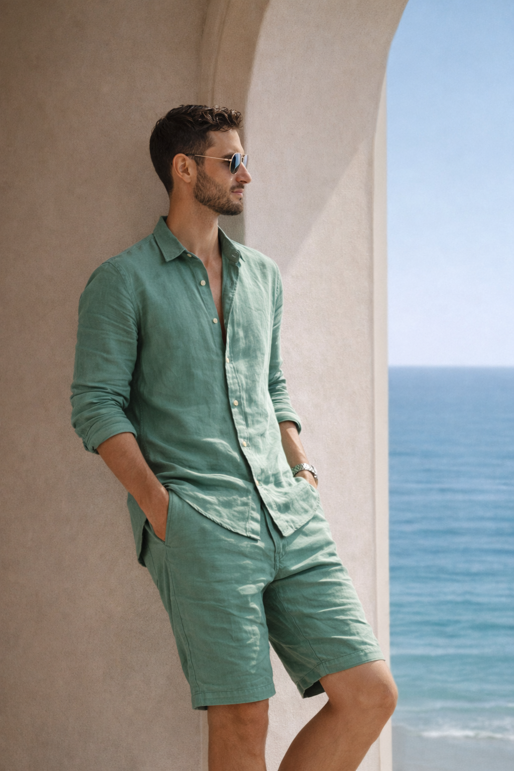 Linen Shorts — Mint Green