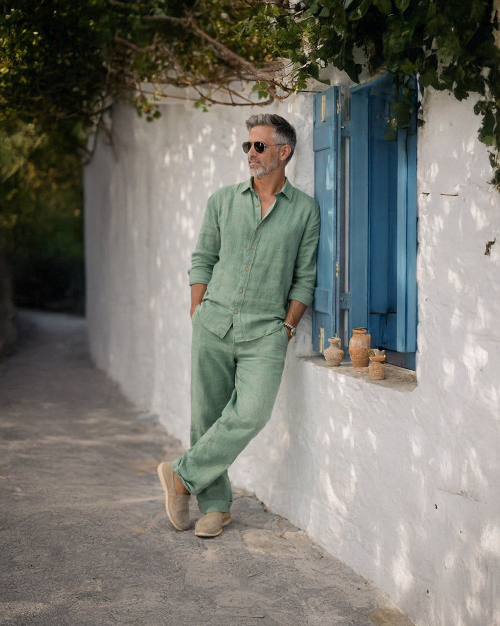 Linen Trousers — Mint Green