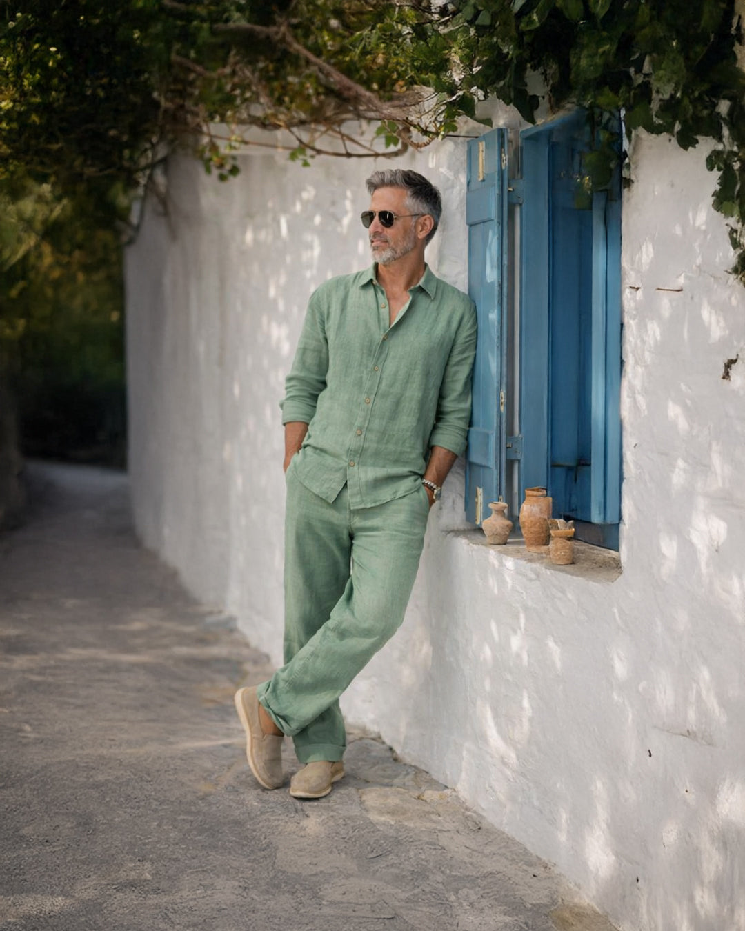 Linen Trousers — Mint Green