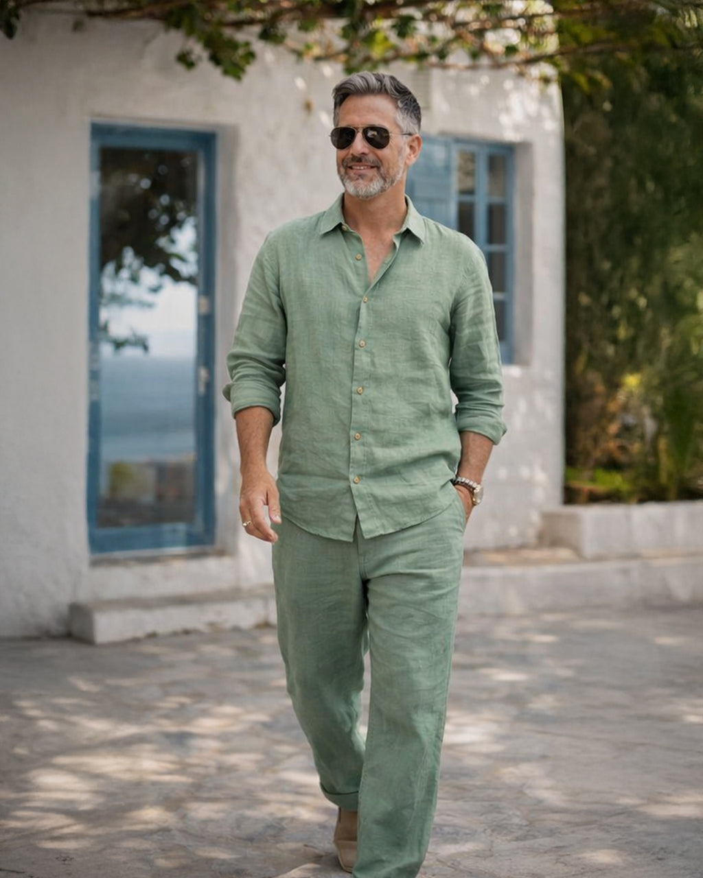 Linen Trousers — Mint Green