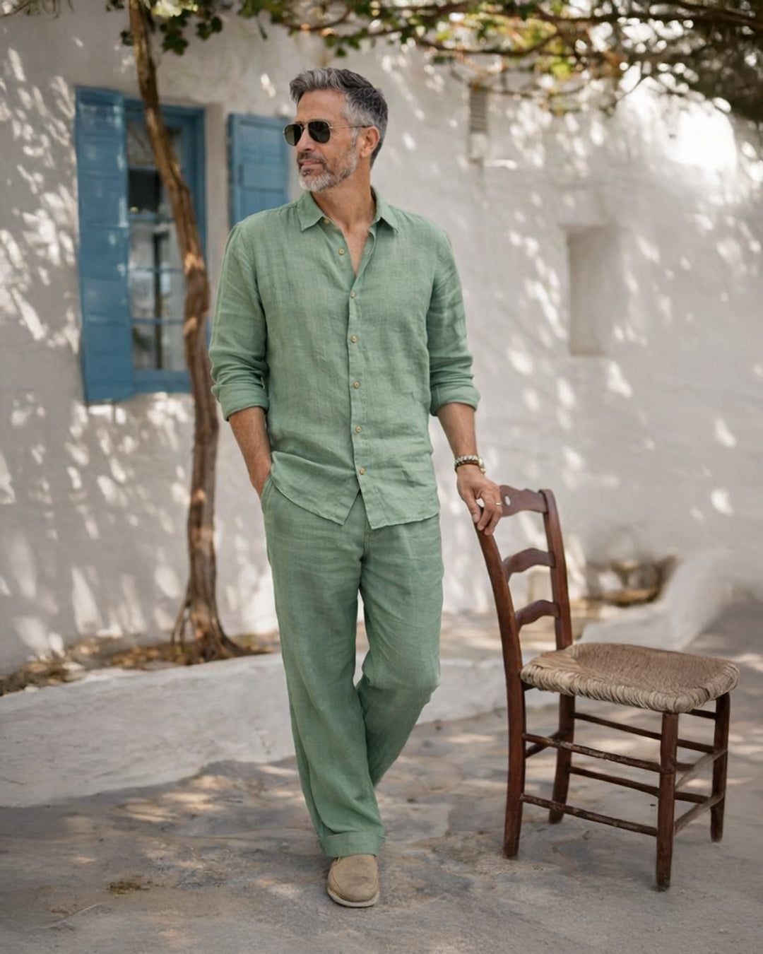 Linen Trousers — Mint Green