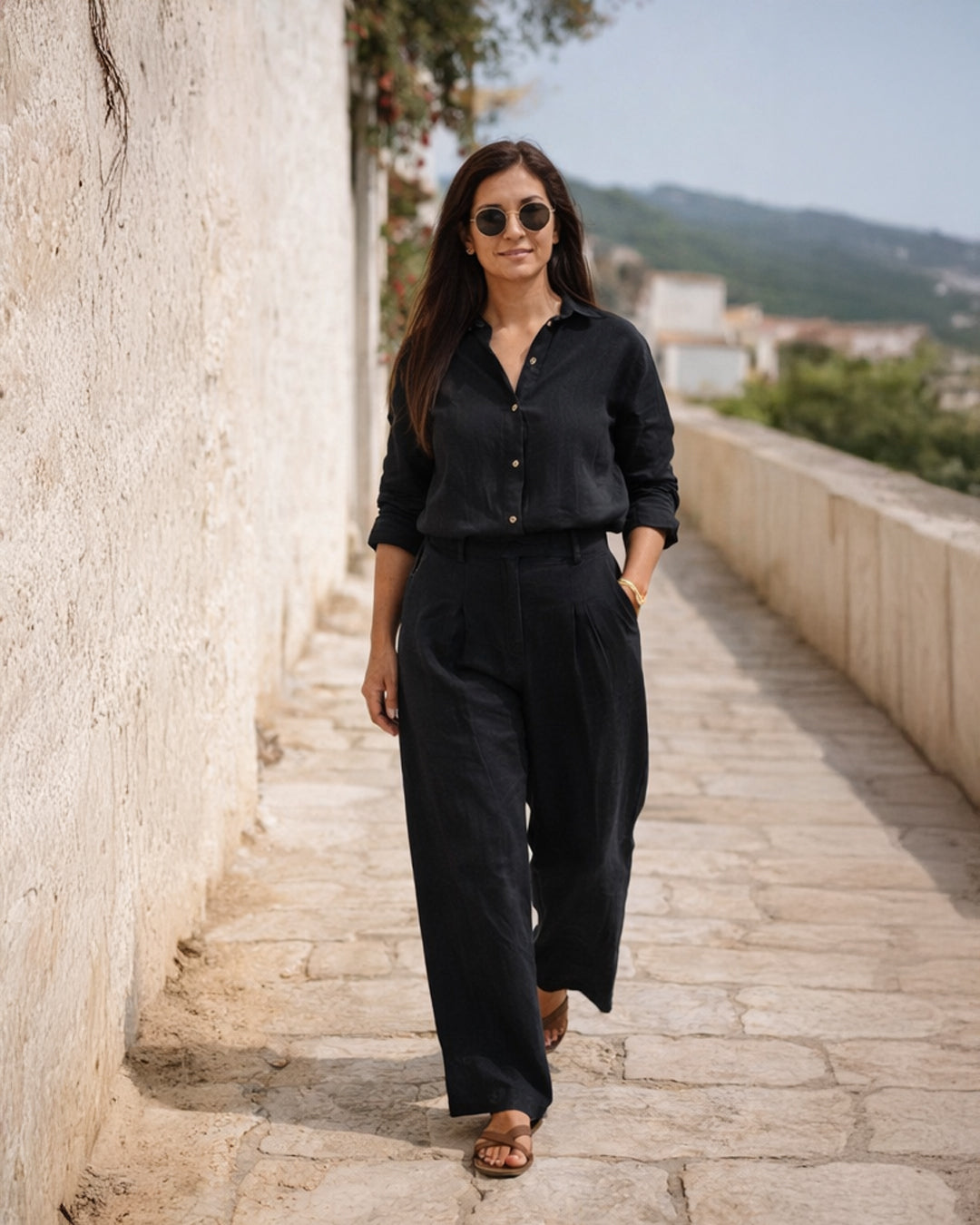 Linen Trousers — Black