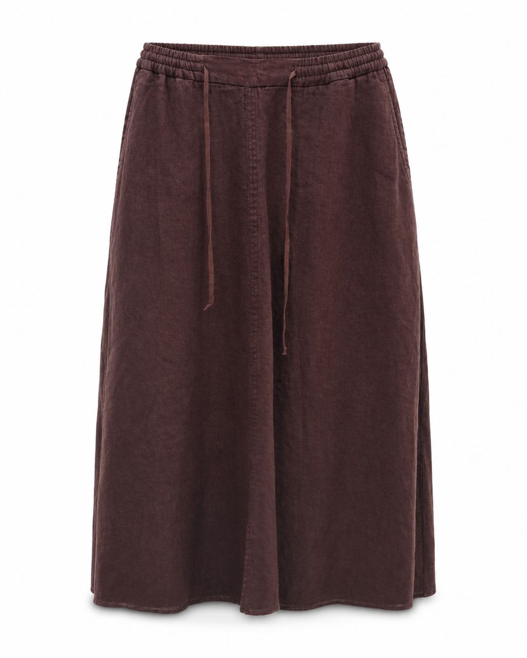 Linen Midi Skirt - Brown