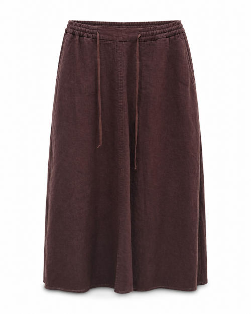 Linen Midi Skirt - Brown