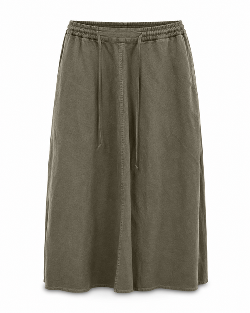 Linen Midi Skirt - Khaki