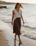 Linen Midi Skirt - Brown
