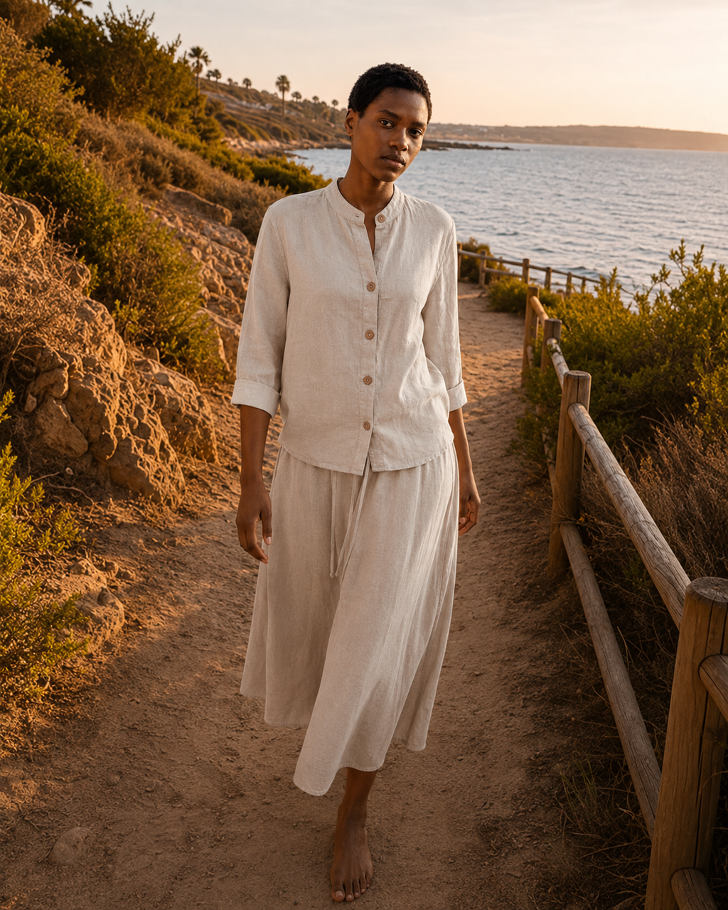 Linen Midi Skirt - Beige