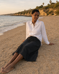 Linen Midi Skirt - Black